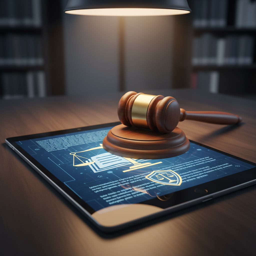 Representação de conformidade legal e justiça no ambiente digital.